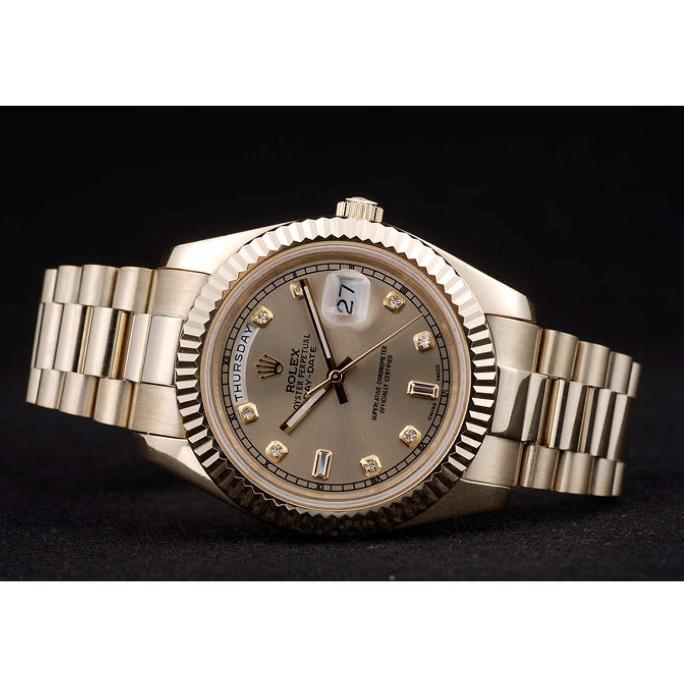 Aaa replica watch DayDate Ribbed Steel Stainless Gold 41997 Rolex Dial Gold Bezel Swiss 0705